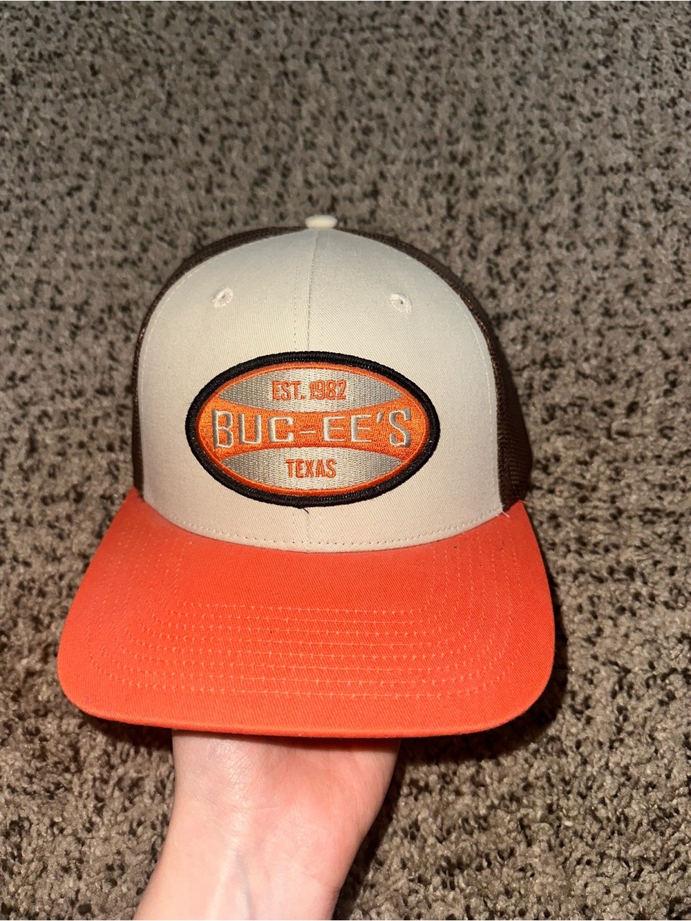 Buc-ee's Trucker Hat in Cream, Orange & Brown